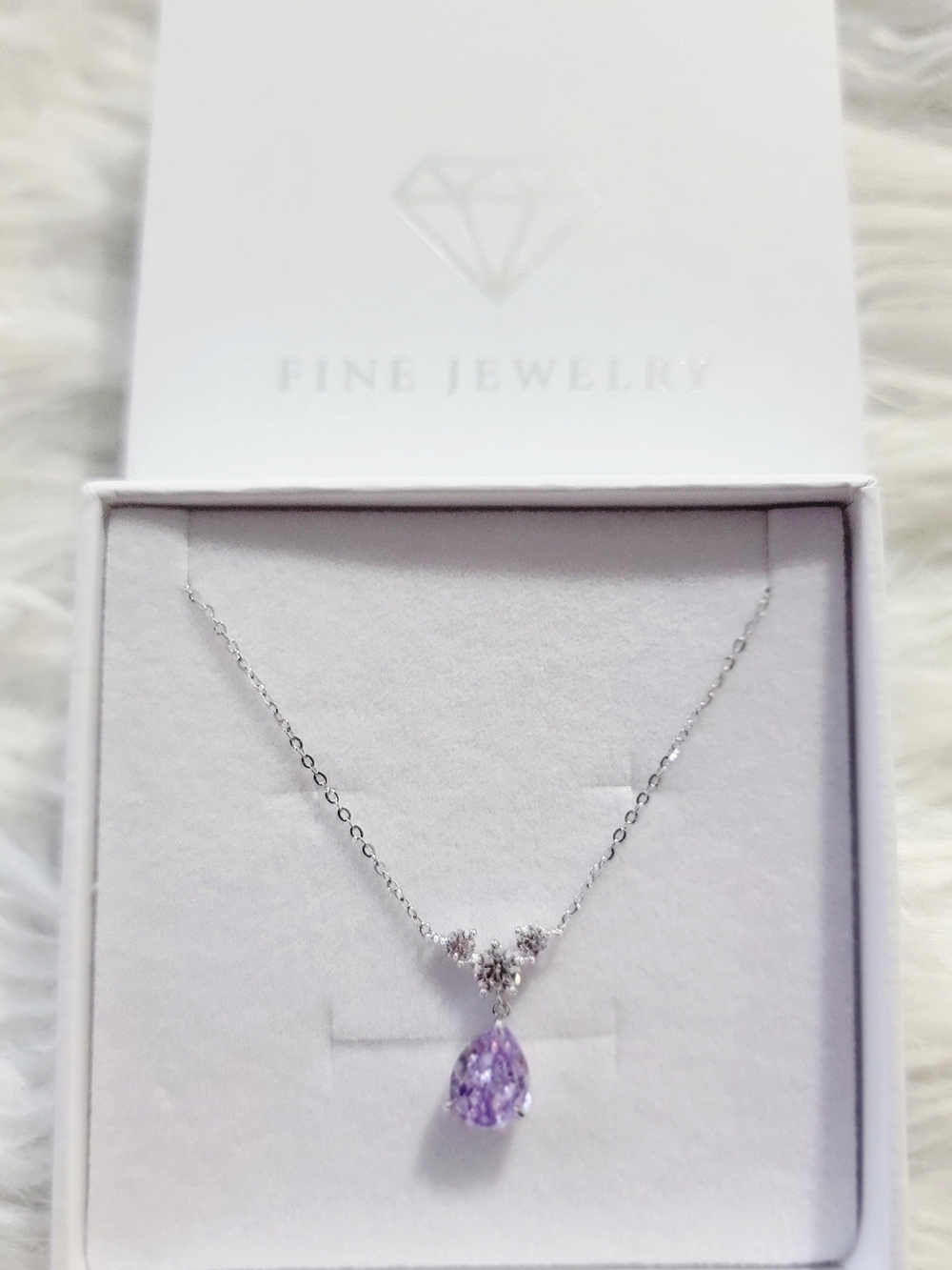 New .925 Sterling Silver Necklace with Purple CZ Teardrop Pendant
